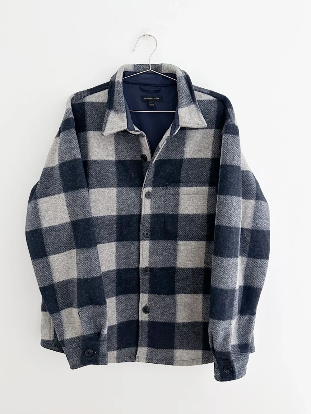 Banana Republic Heritage Shirt Jacket Large Blue Gray Buffalo Plaid Shacket